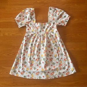 Fruit Print Baby Doll Dress with Puff Sleeves